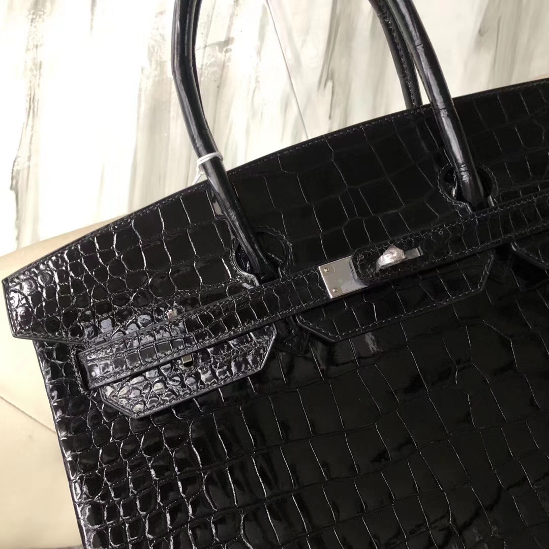 Hermès(爱马仕)Birkin 35cm 亮面澳洲湾鳄 ck89黑色 顶级工艺 蜡线全手工-拉尔森鳄鱼皮具定制 - 爱马仕包包官网 Hermès(爱马仕)Birkin 35cm 亮面澳洲湾鳄 ck89黑色 顶级工艺 蜡线全手工