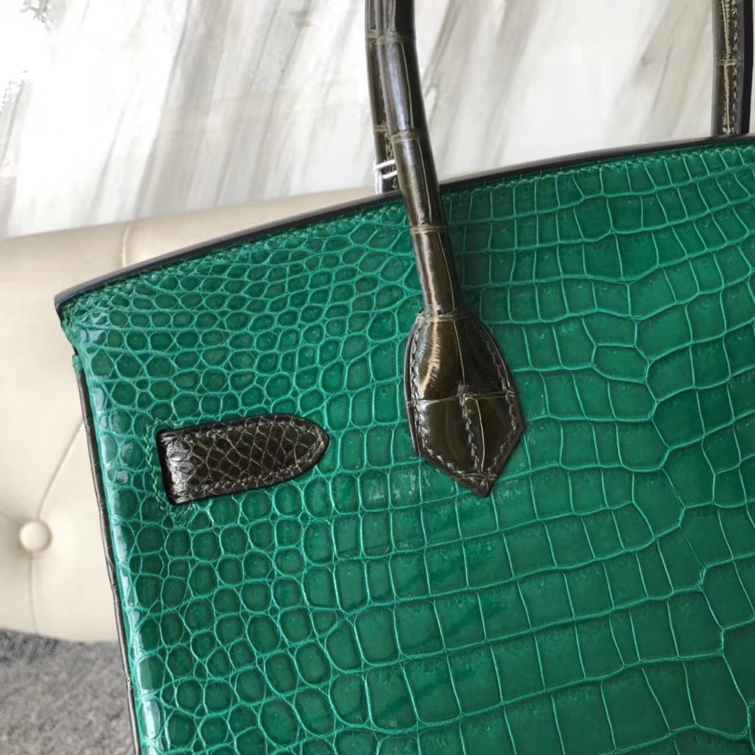 Hermès（爱马仕）Birkin 30cm Porosus shiny 澳洲湾鳄 6Ｑ翡翠绿 6H 橄榄绿 金扣 马蹄印