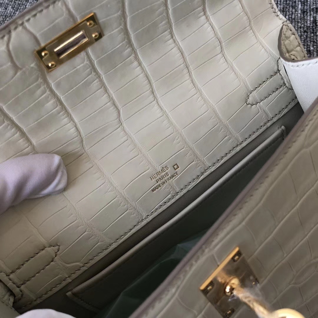 Hermès（爱马仕）Minikelly pochette Alligator  matt 雾面 鳄鱼 8L 奶油白 Beton 手拿包