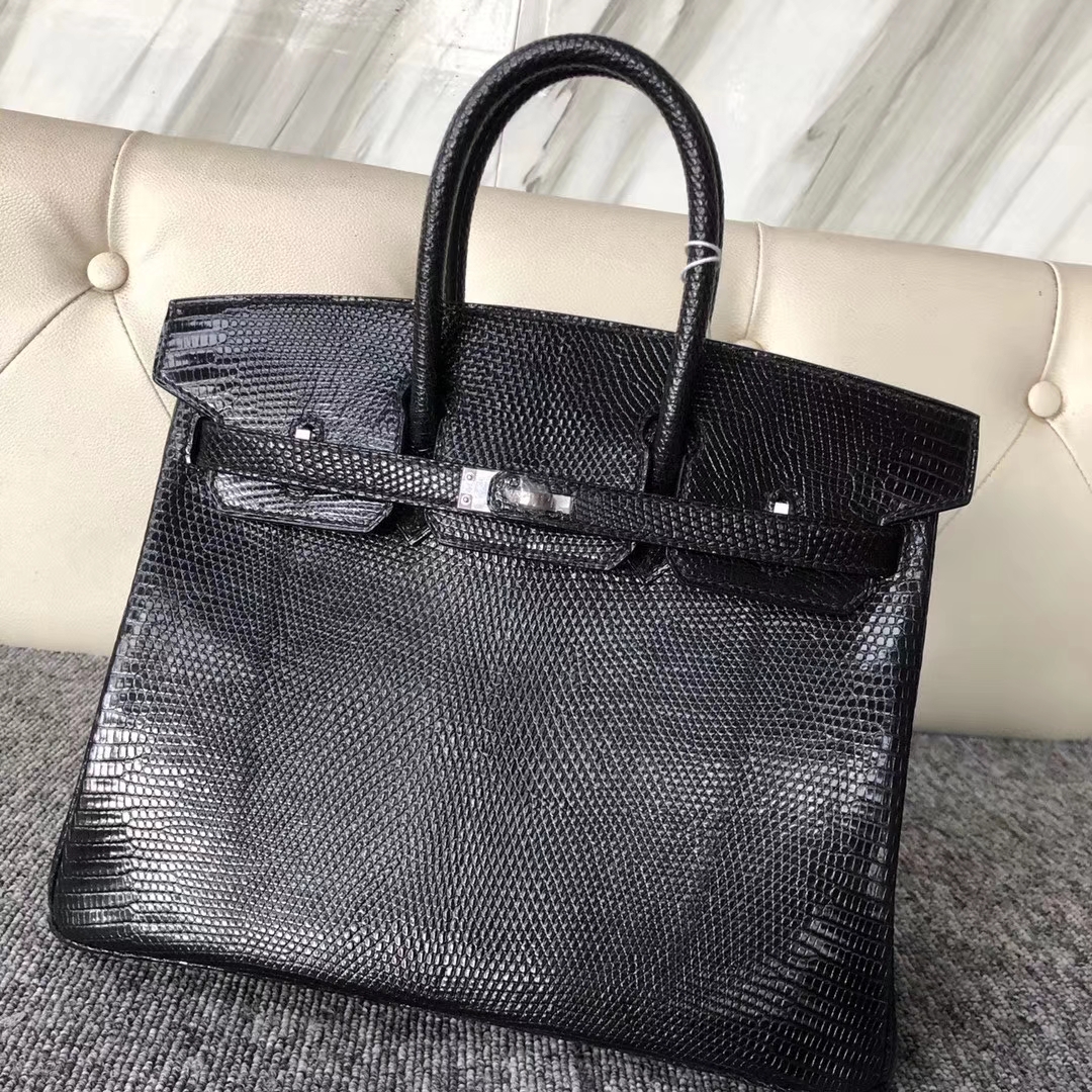 Hermès(爱马仕)Birkin 铂金包 lizard 进口亮面蜥蜴 ck89黑色 25cm 接受预定-拉尔森鳄鱼皮具定制 - 爱马仕包包官网 Hermès(爱马仕)Birkin 铂金包 lizard 进口亮面蜥蜴 ck89黑色 25cm 接受预定