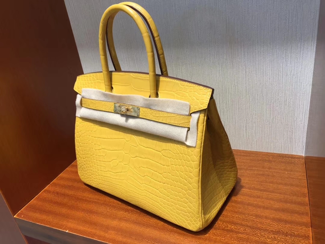 Hermès(爱马仕)Birkin 铂金包 雾面鳄鱼 9D 琥珀黄 Ambre 金扣 特殊正品五金 定制 30cm-拉尔森鳄鱼皮具定制 - 爱马仕包包官网 Hermès(爱马仕)Birkin 铂金包 雾面鳄鱼 9D 琥珀黄 Ambre 金扣 特殊正品五金 定制 30cm