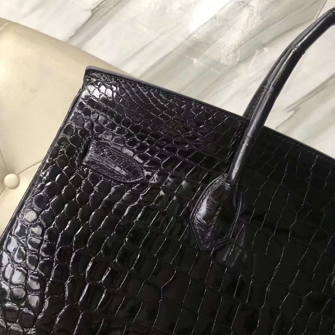 Hermès（爱马仕）Birkin 35cm 亮面澳洲湾鳄 ck89黑色 顶级工艺 蜡线全手工