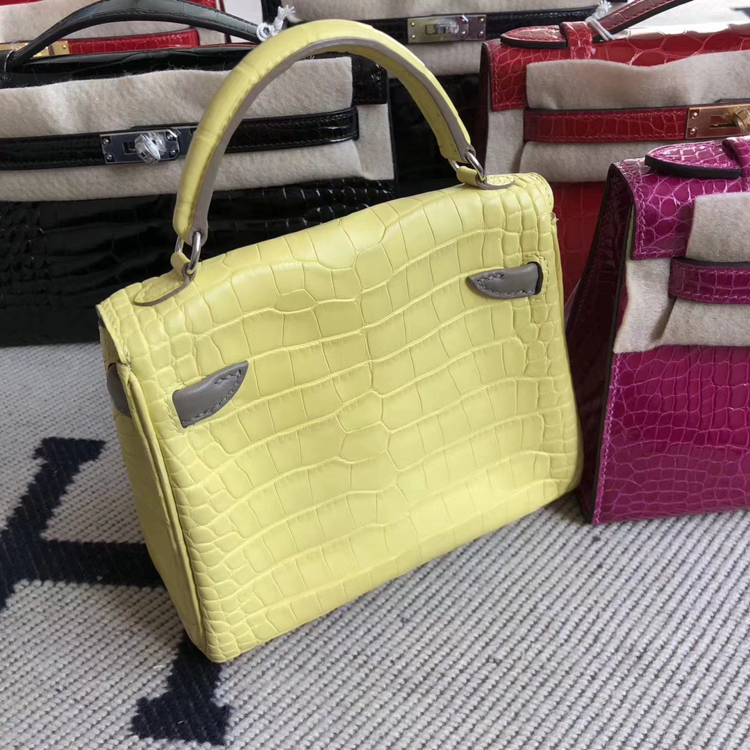 Hermès（爱马仕）Kelly doll Alligator matt 雾面 9R 柠檬黄 银扣 小可爱