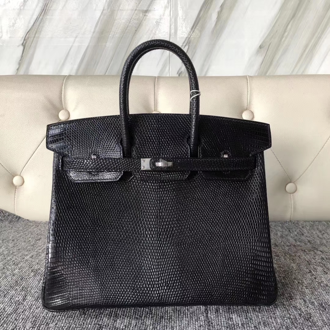 Hermès（爱马仕）Birkin 铂金包 lizard 进口亮面蜥蜴 ck89黑色 25cm 接受预定