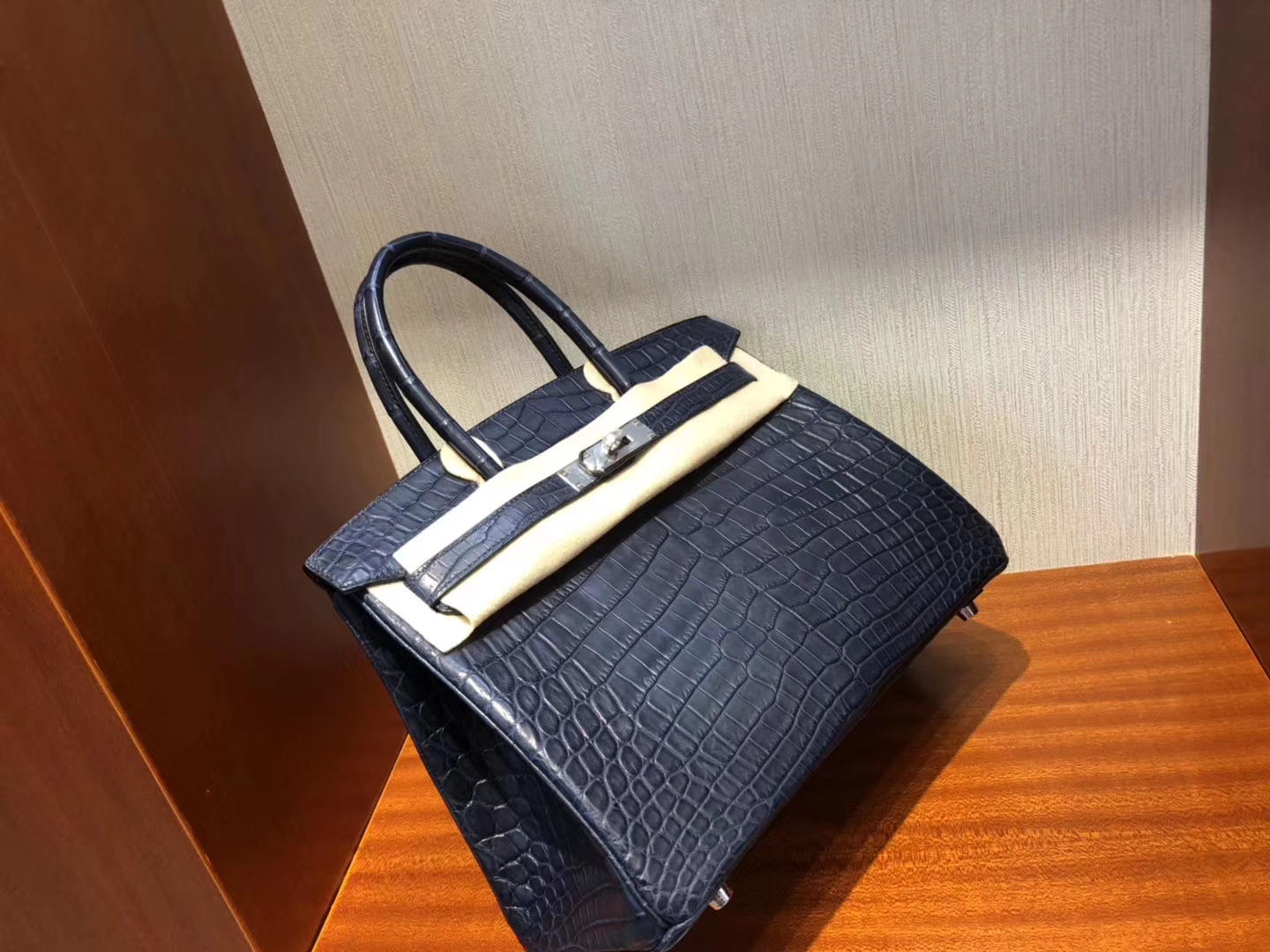 Hermès（爱马仕）Birkin 铂金包 Crocodile matt 雾面鳄鱼 73 深海蓝 银扣 30cm 顶级手缝