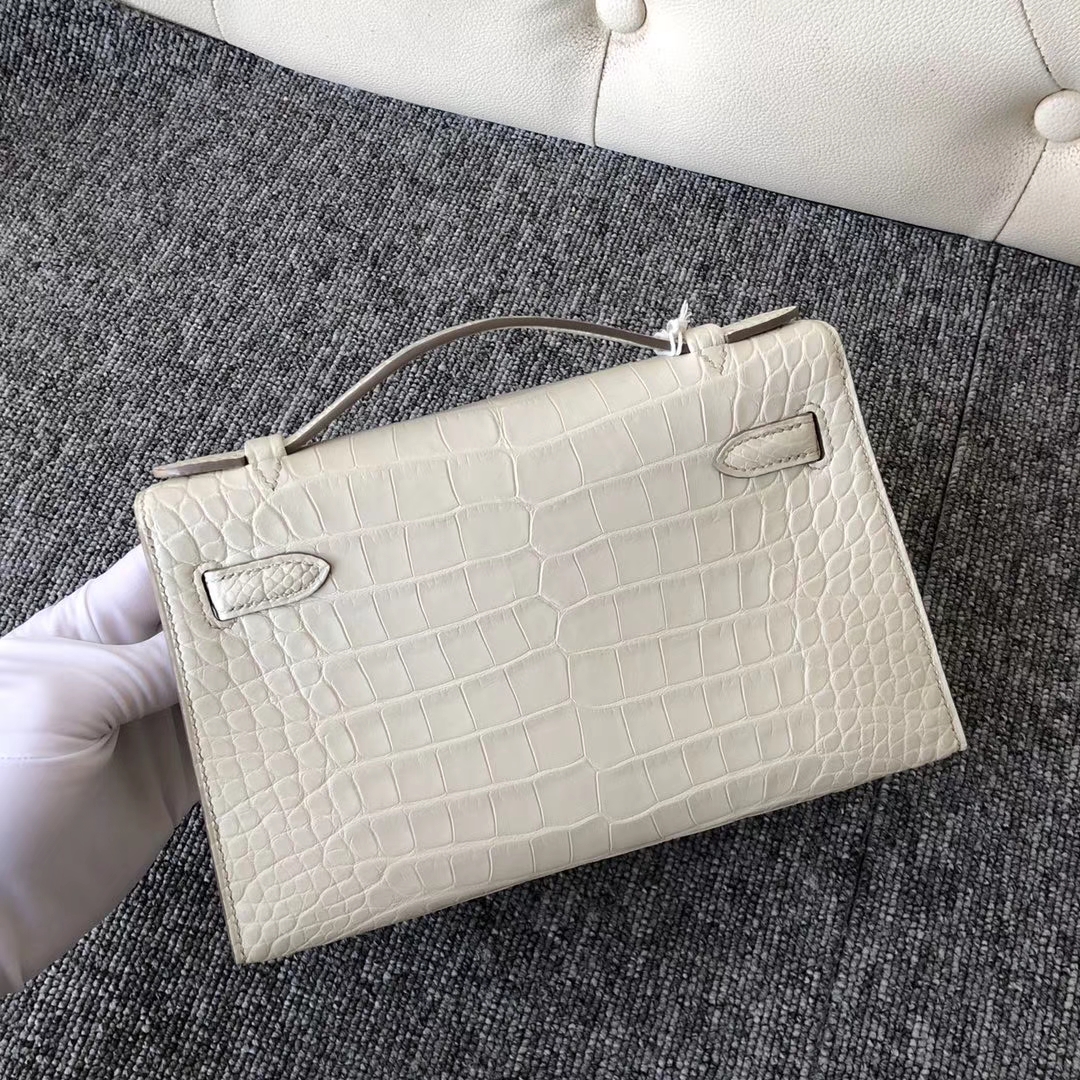 Hermès（爱马仕）Minikelly pochette Alligator  matt 雾面 鳄鱼 8L 奶油白 Beton 手拿包