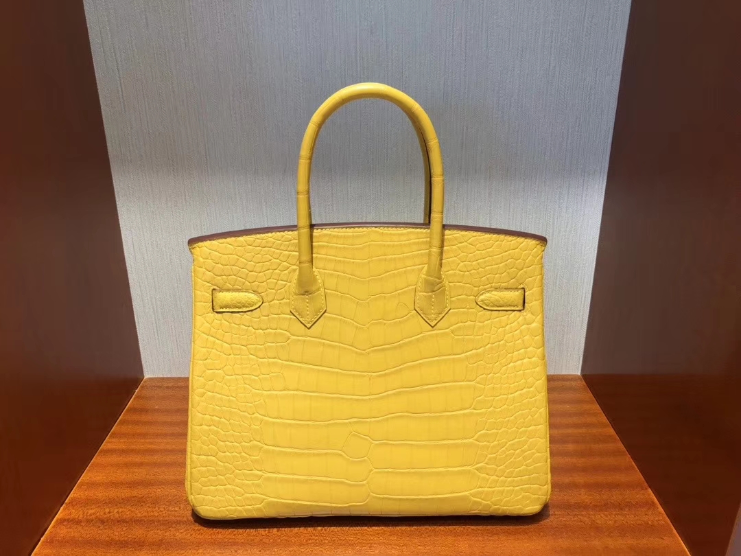 Hermès（爱马仕）Birkin 铂金包 雾面鳄鱼 9D 琥珀黄 Ambre 金扣 特殊正品五金 定制 30cm