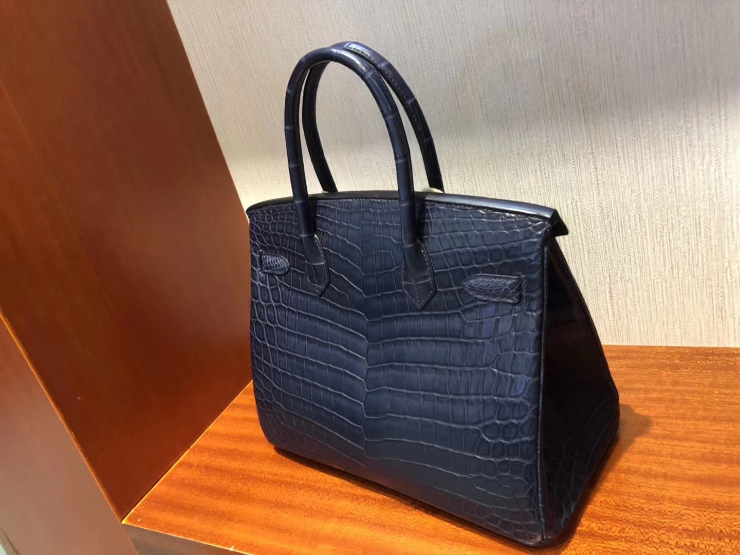 Hermès（爱马仕）Birkin 铂金包 Crocodile matt 雾面鳄鱼 73 深海蓝 银扣 30cm 顶级手缝