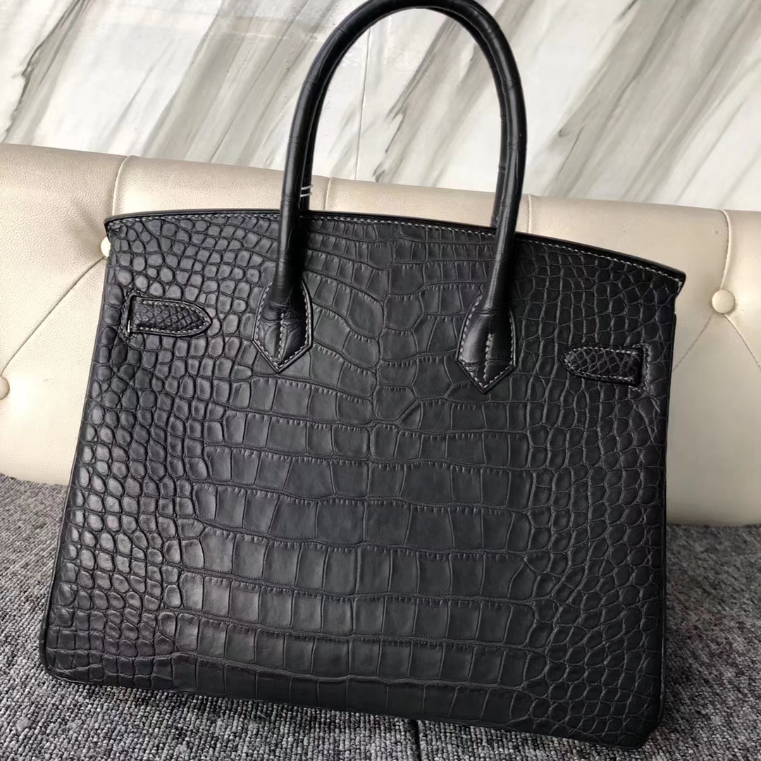 Hermès（爱马仕）Birkin 30cm 亮面鳄鱼 ck89 黑色 Noir 金扣 拱珠 顶级手缝 现货