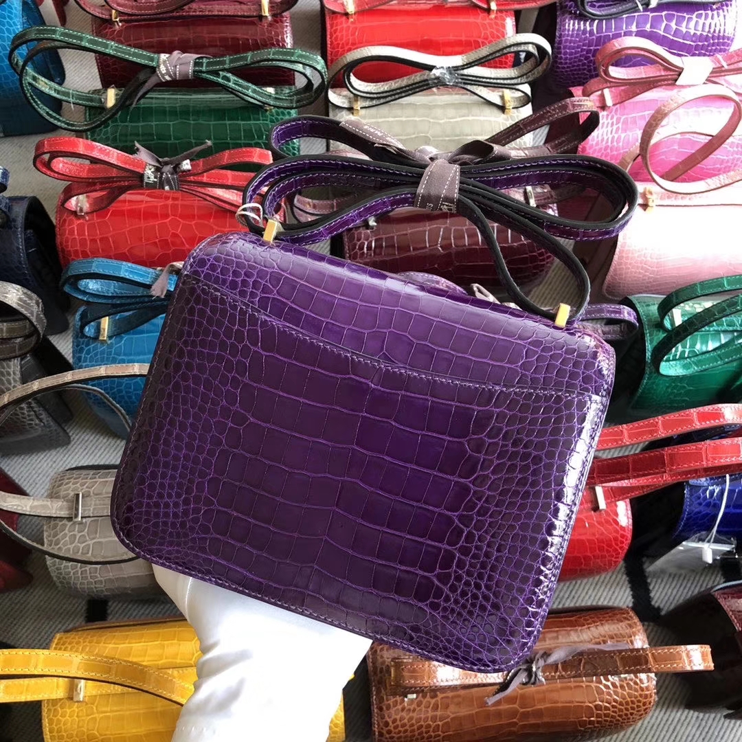 Hermès(爱马仕)Constance 空姐包 18cm Alligator shiny 亮面鳄鱼 9G 紫水晶 金扣 现货-拉尔森鳄鱼皮具定制 - 爱马仕包包官网 Hermès(爱马仕)Constance 空姐包 18cm Alligator shiny 亮面鳄鱼 9G 紫水晶 金扣 现货