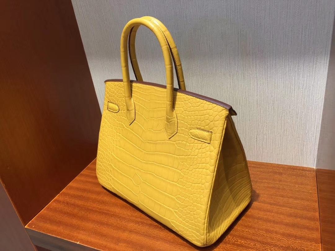Hermès（爱马仕）Birkin 铂金包 雾面鳄鱼 9D 琥珀黄 Ambre 金扣 特殊正品五金 定制 30cm