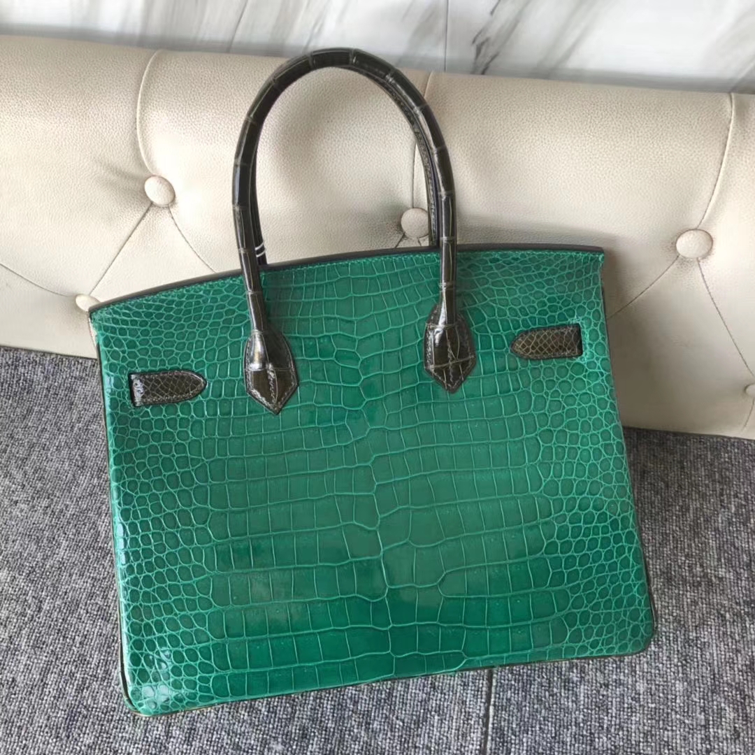 Hermès（爱马仕）Birkin 30cm Porosus shiny 澳洲湾鳄 6Ｑ翡翠绿 6H 橄榄绿 金扣 马蹄印