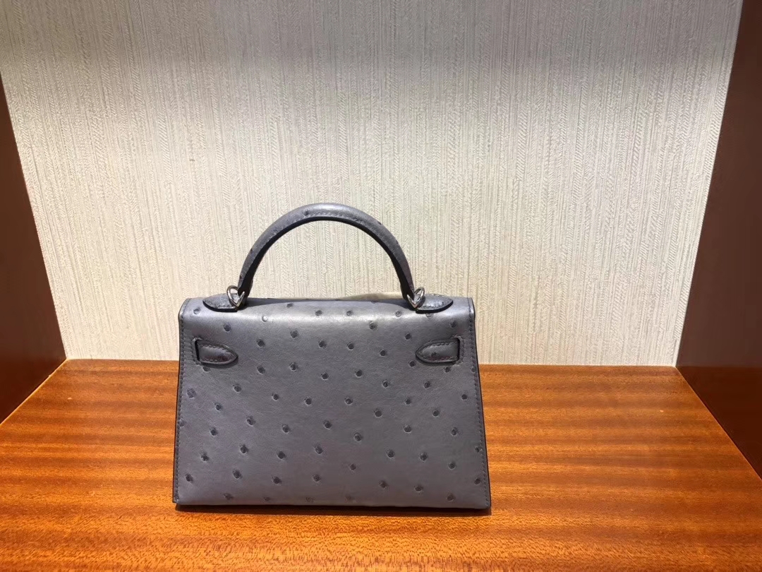 Hermès（爱马仕）Minikelly  ll Ostrich kk鸵鸟 玛瑙灰 银扣 顶级手缝 现货