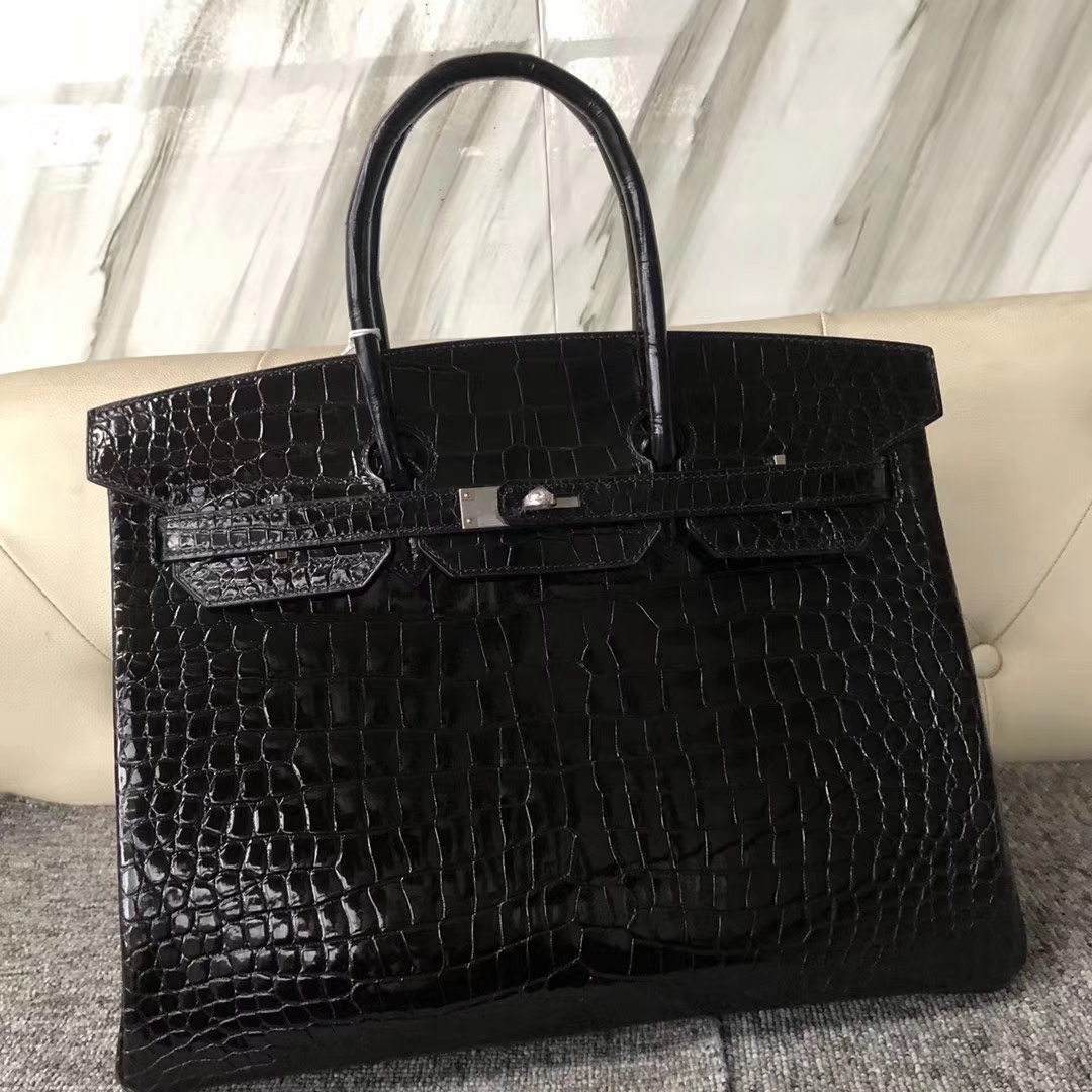 Hermès（爱马仕）Birkin 35cm 亮面澳洲湾鳄 ck89黑色 顶级工艺 蜡线全手工