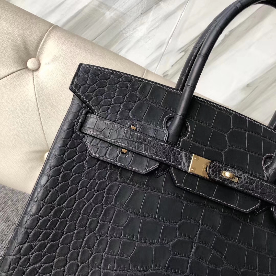 Hermès（爱马仕）Birkin 30cm 亮面鳄鱼 ck89 黑色 Noir 金扣 拱珠 顶级手缝 现货