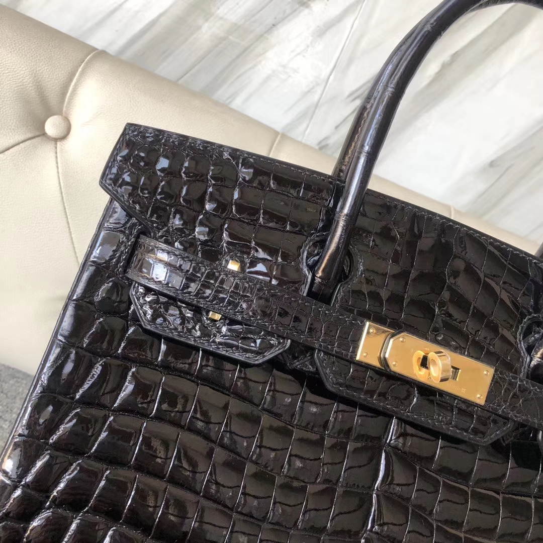 Hermès(爱马仕)Birkin 30cm Crocodile shiny 亮面鳄鱼 ck89 黑色 Noir 金扣 拱珠 顶级手缝 现货-拉尔森鳄鱼皮具定制 - 爱马仕包包官网 Hermès(爱马仕)Birkin 30cm Crocodile shiny 亮面鳄鱼 ck89 黑色 Noir 金扣 拱珠 顶级手缝 现货