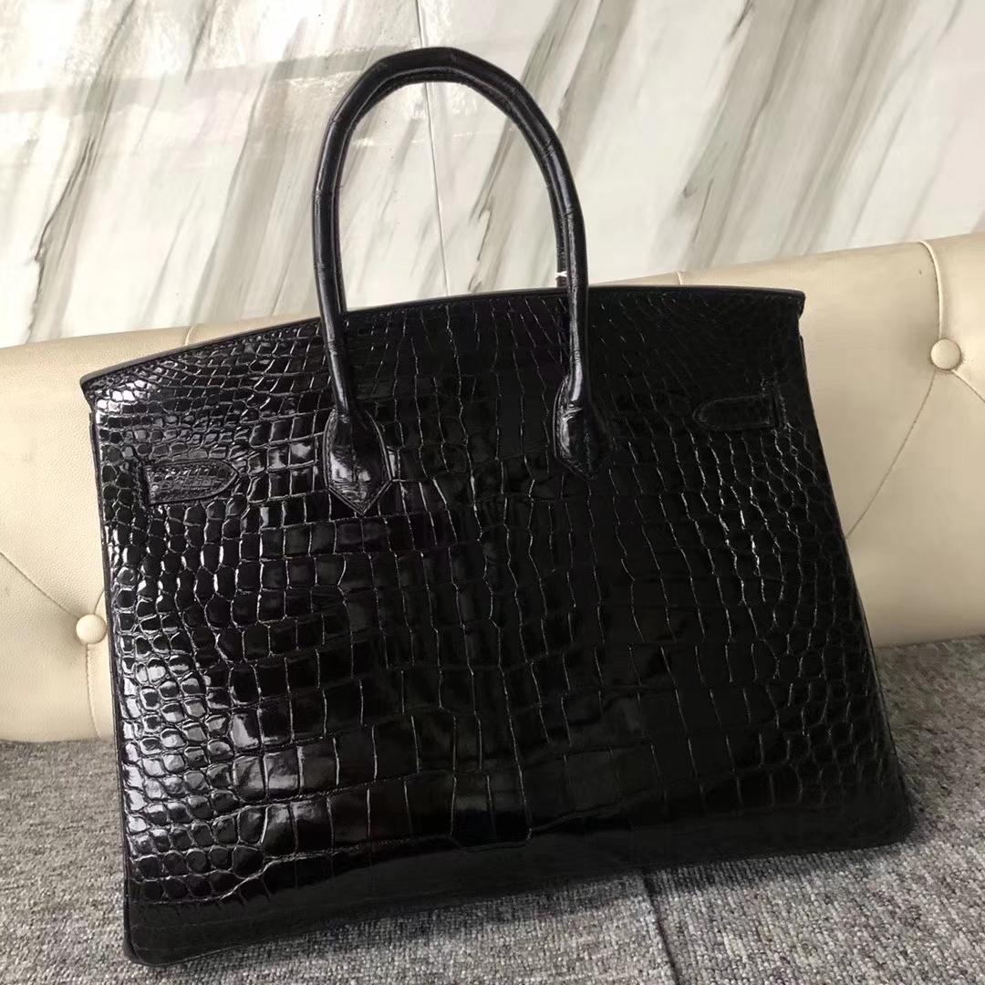 Hermès（爱马仕）Birkin 35cm 亮面澳洲湾鳄 ck89黑色 顶级工艺 蜡线全手工