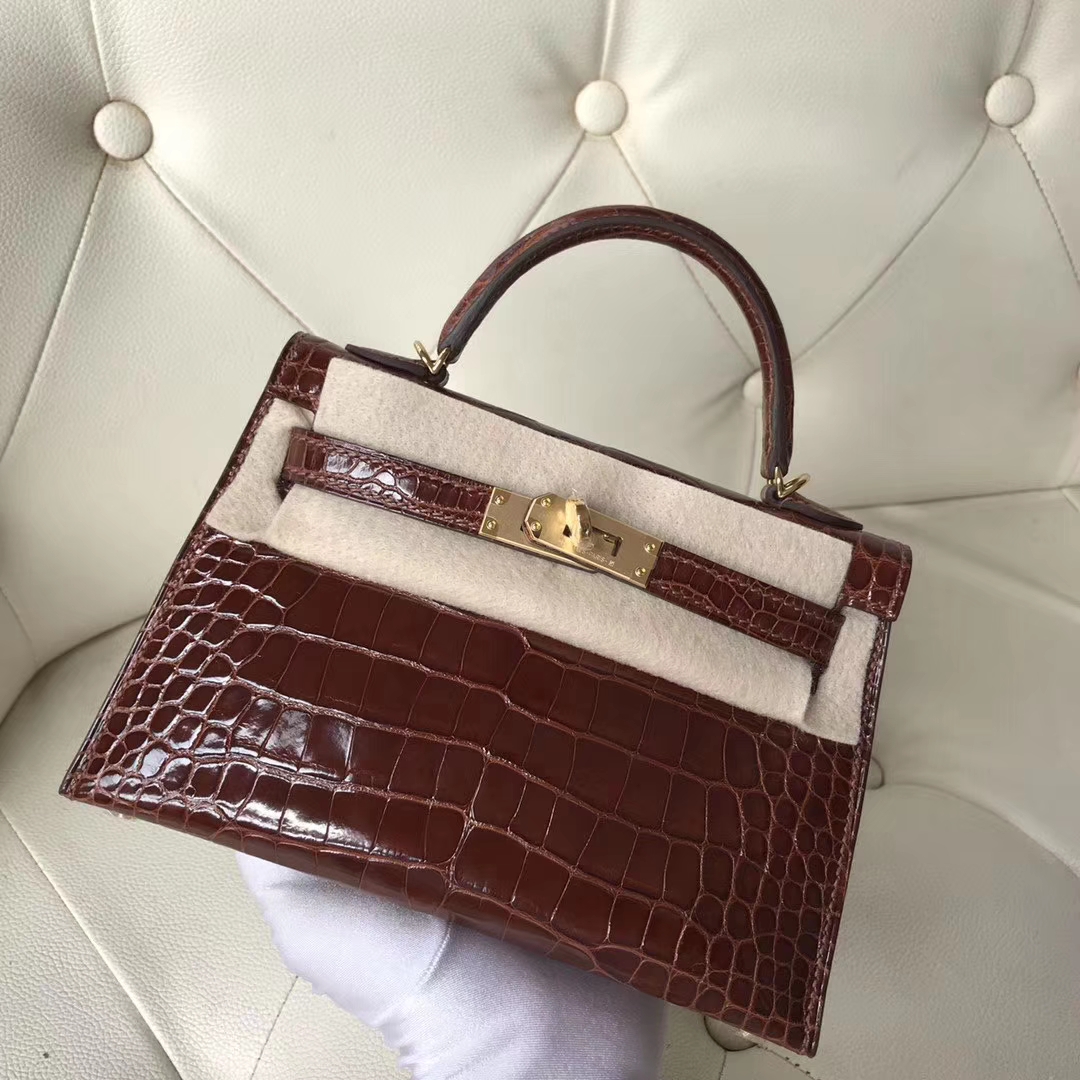 Hermès（爱马仕）Mini Kelly 迷你凯莉 亮面鳄鱼 ck31 蜜糖棕 Miel 金扣 2代