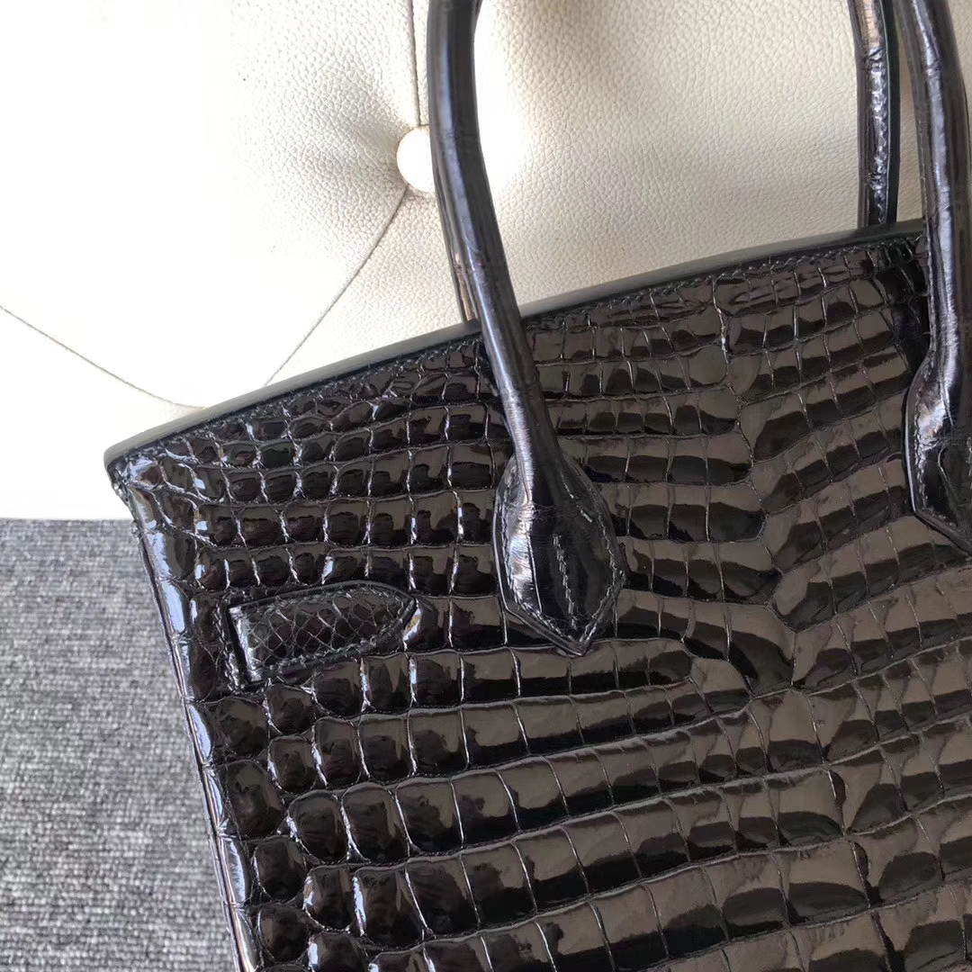 Hermès（爱马仕）Birkin 30cm Crocodile shiny 亮面鳄鱼 ck89 黑色 Noir 金扣 拱珠 顶级手缝 现货