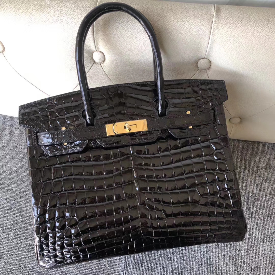 Hermès（爱马仕）Birkin 30cm Crocodile shiny 亮面鳄鱼 ck89 黑色 Noir 金扣 拱珠 顶级手缝 现货
