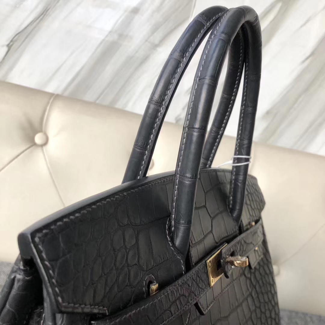 Hermès（爱马仕）Birkin 30cm 亮面鳄鱼 ck89 黑色 Noir 金扣 拱珠 顶级手缝 现货