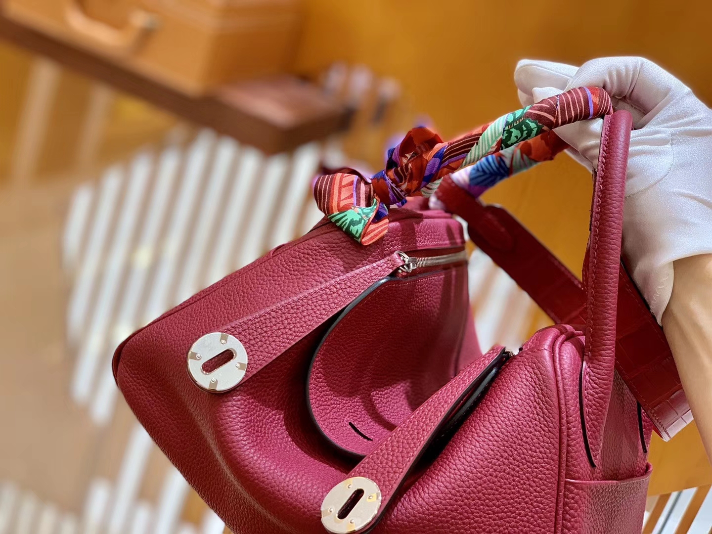 Hermès（爱马仕）Lindy 26cm 石榴红 银扣 鳄鱼皮拼togo 全手工缝制