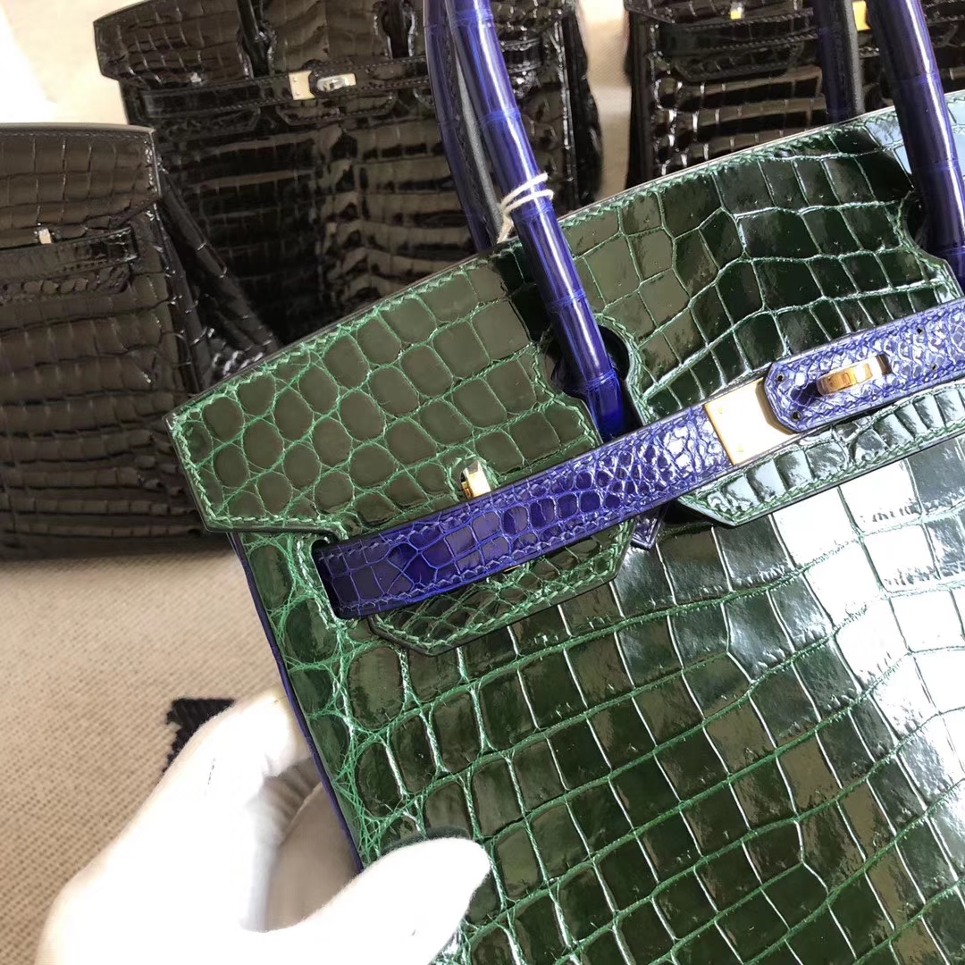 Hermès(爱马仕)Birkin 铂金包 Crocodile shiny 亮面鳄鱼 ck67 祖母绿 7T 电光蓝 金扣 30cm 定制-拉尔森鳄鱼皮具定制 - 爱马仕包包官网 Hermès(爱马仕)Birkin 铂金包 Crocodile shiny 亮面鳄鱼 ck67 祖母绿 7T 电光蓝 金扣 30cm 定制
