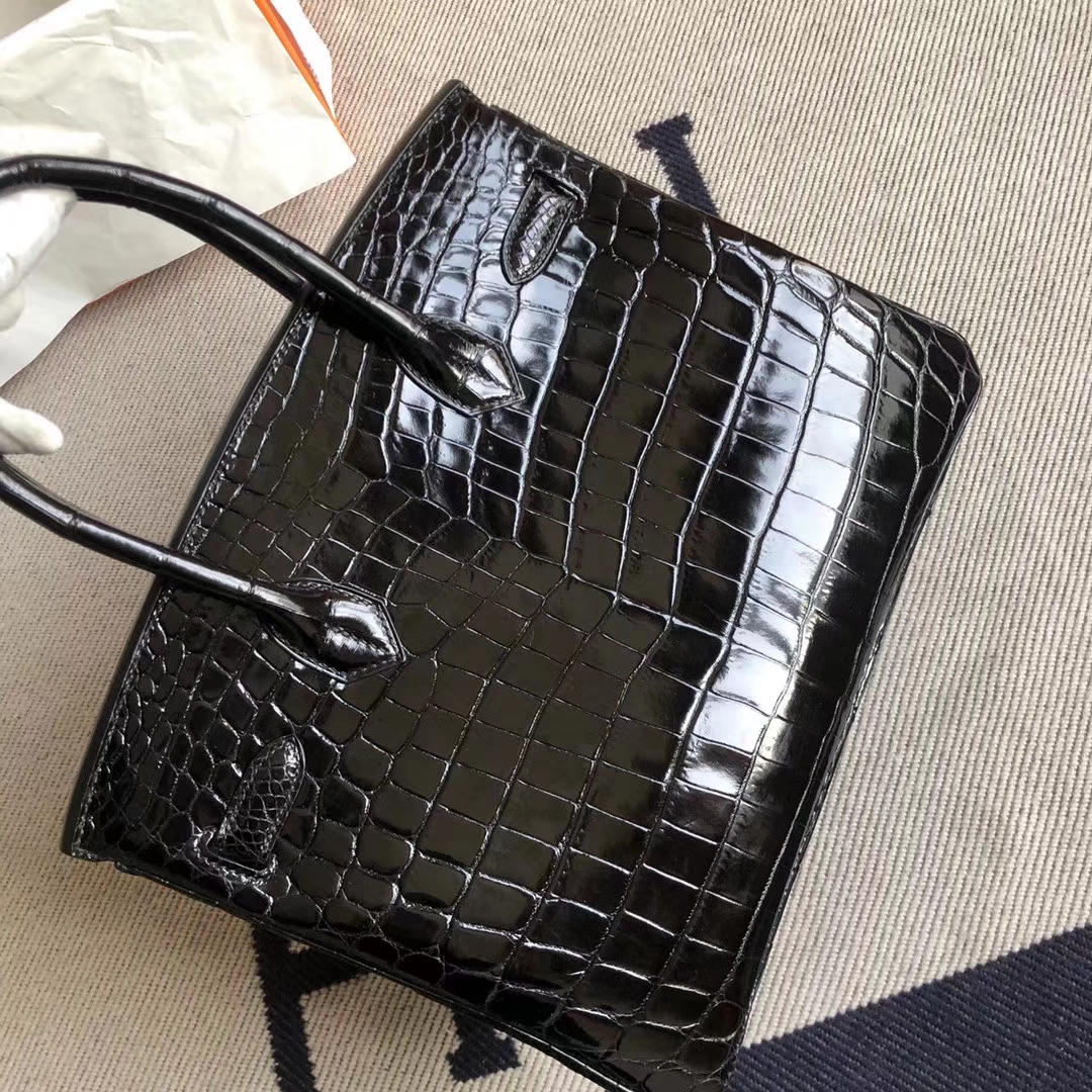 Hermès（爱马仕）Birkin 铂金包 crocodile 亮面两点汨罗鳄 ck89黑色 蜡线全手工 金扣 30cm