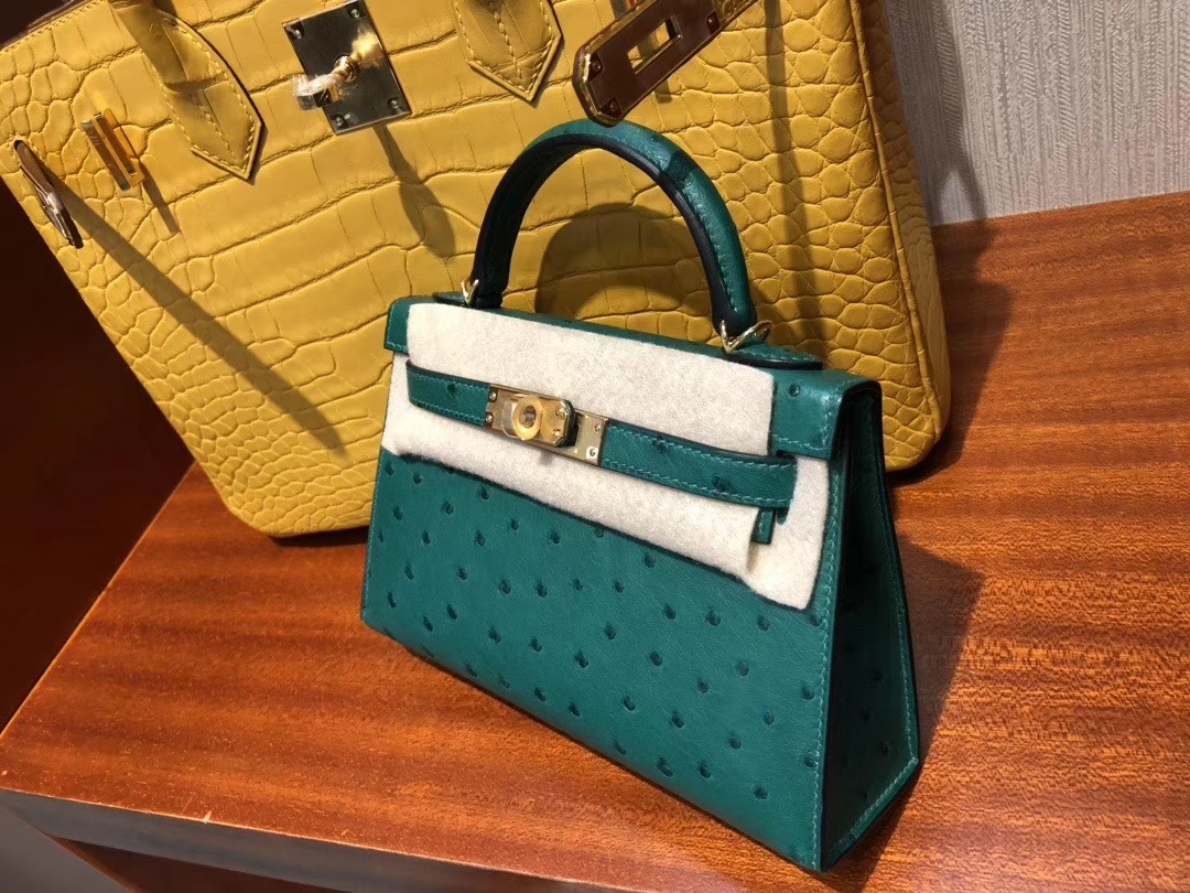 Hermès（爱马仕）Minikelly  ll Ostrich kk鸵鸟 孔雀绿 金扣 顶级手缝 现货