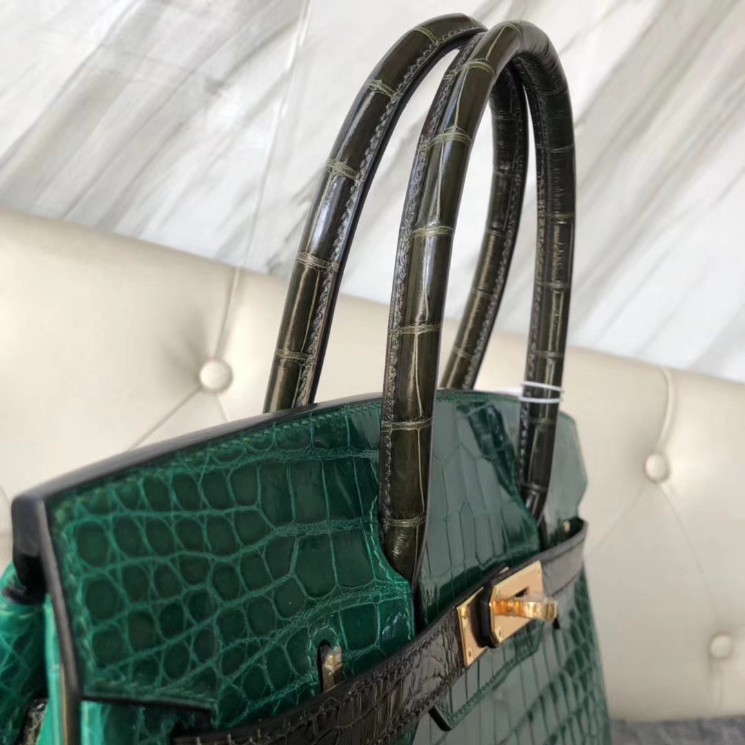 Hermès（爱马仕）Birkin 30cm Porosus shiny 澳洲湾鳄 6Ｑ翡翠绿 6H 橄榄绿 金扣 马蹄印
