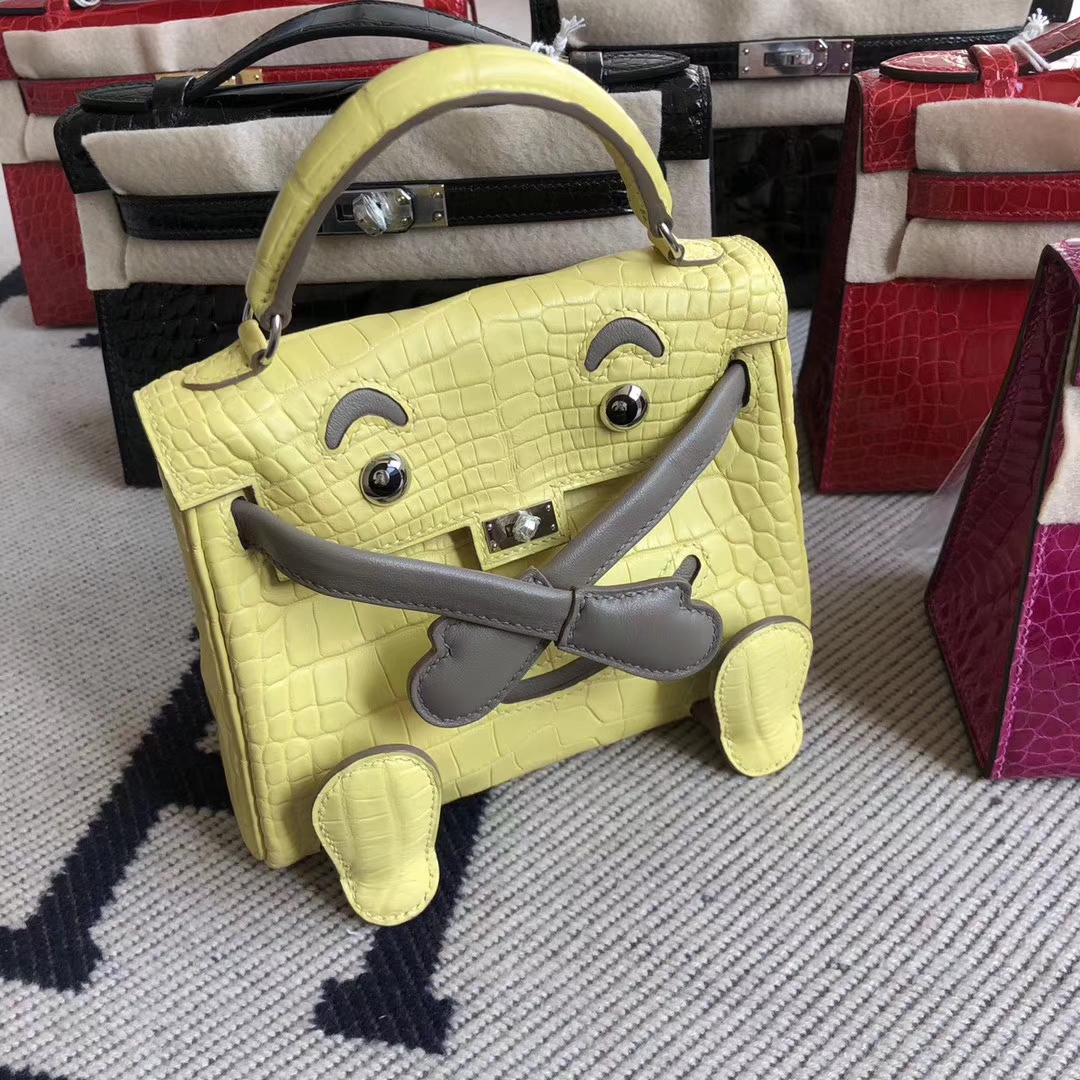 Hermès（爱马仕）Kelly doll Alligator matt 雾面 9R 柠檬黄 银扣 小可爱