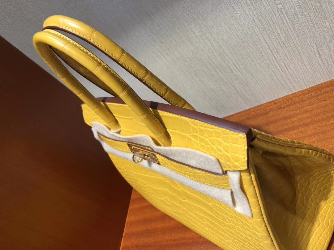 Hermès（爱马仕）Birkin 铂金包 雾面鳄鱼 9D 琥珀黄 Ambre 金扣 特殊正品五金 定制 30cm