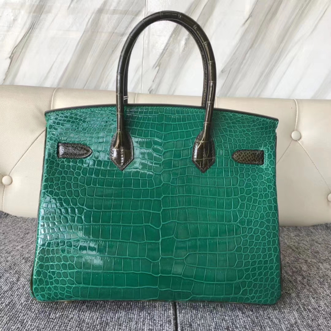Hermès（爱马仕）Birkin 30cm Porosus shiny 澳洲湾鳄 6Ｑ翡翠绿 6H 橄榄绿 金扣 马蹄印
