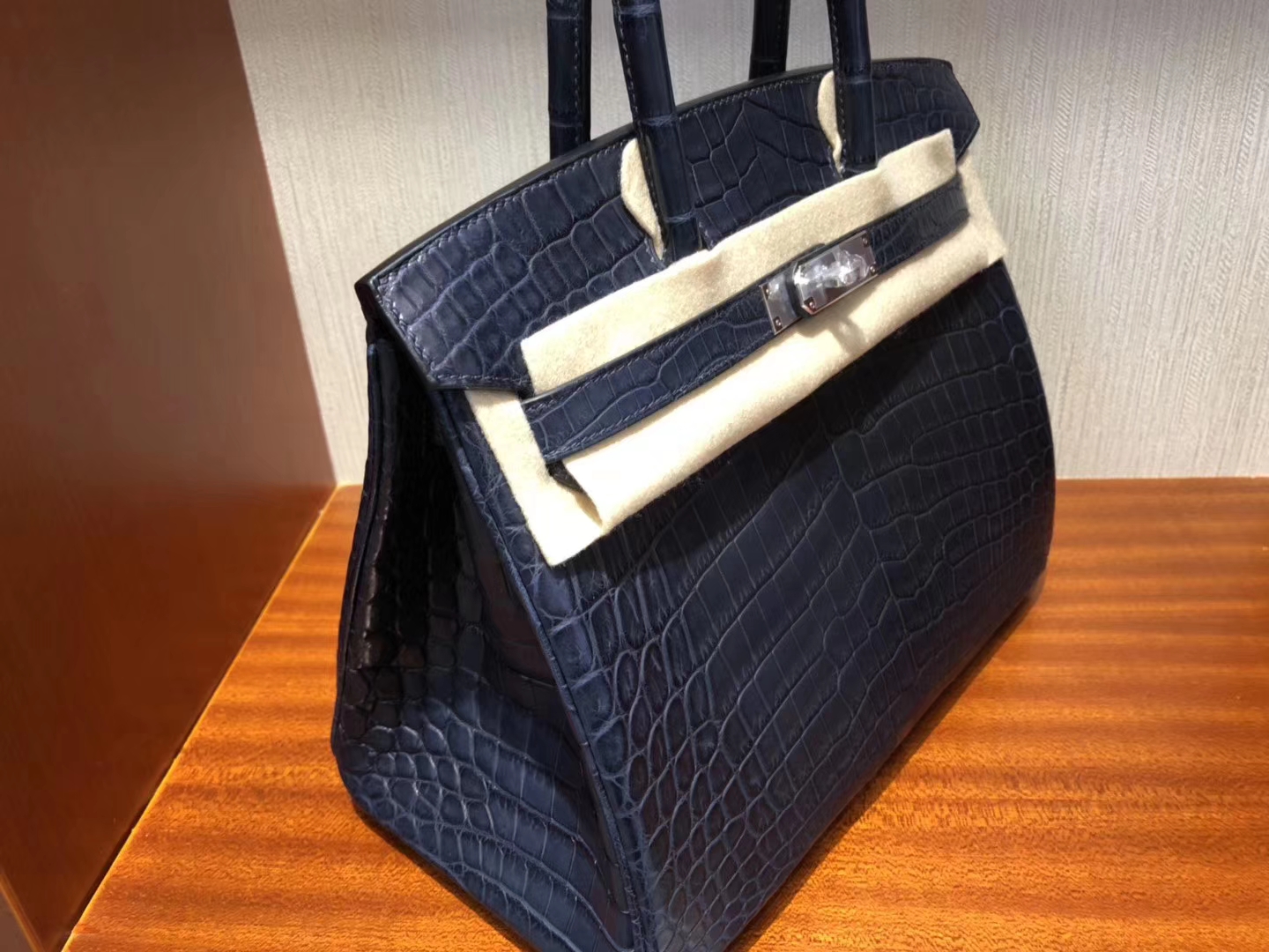 Hermès（爱马仕）Birkin 铂金包 Crocodile matt 雾面鳄鱼 73 深海蓝 银扣 30cm 顶级手缝