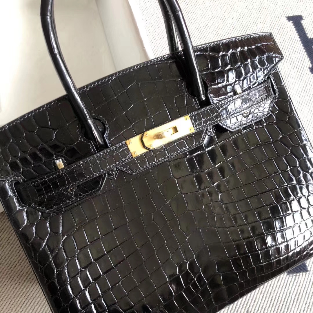 Hermès(爱马仕)Birkin 铂金包 crocodile 亮面两点汨罗鳄 ck89黑色 蜡线全手工 金扣 30cm-拉尔森鳄鱼皮具定制 - 爱马仕包包官网 Hermès(爱马仕)Birkin 铂金包 crocodile 亮面两点汨罗鳄 ck89黑色 蜡线全手工 金扣 30cm