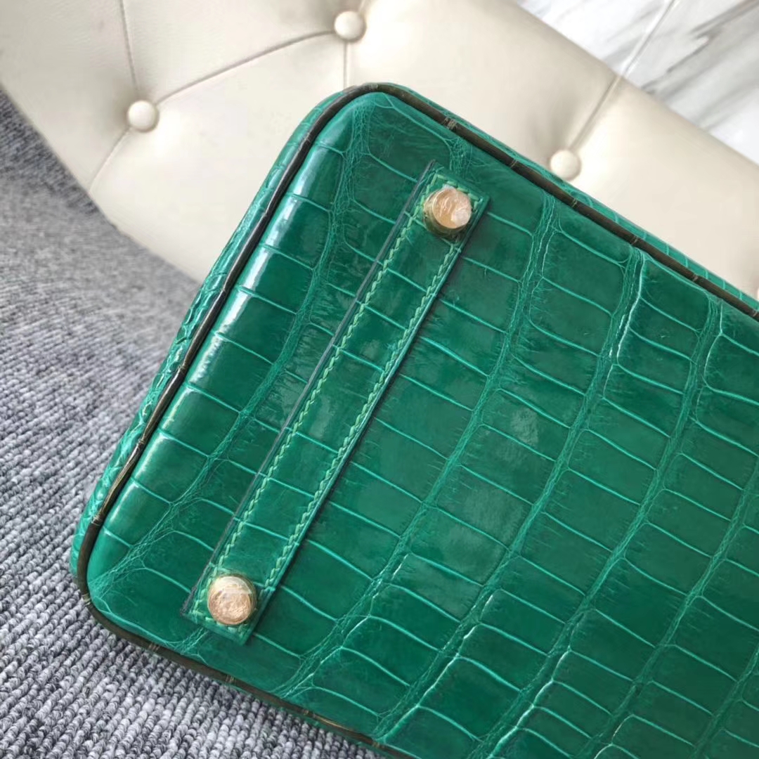 Hermès（爱马仕）Birkin 30cm Porosus shiny 澳洲湾鳄 6Ｑ翡翠绿 6H 橄榄绿 金扣 马蹄印