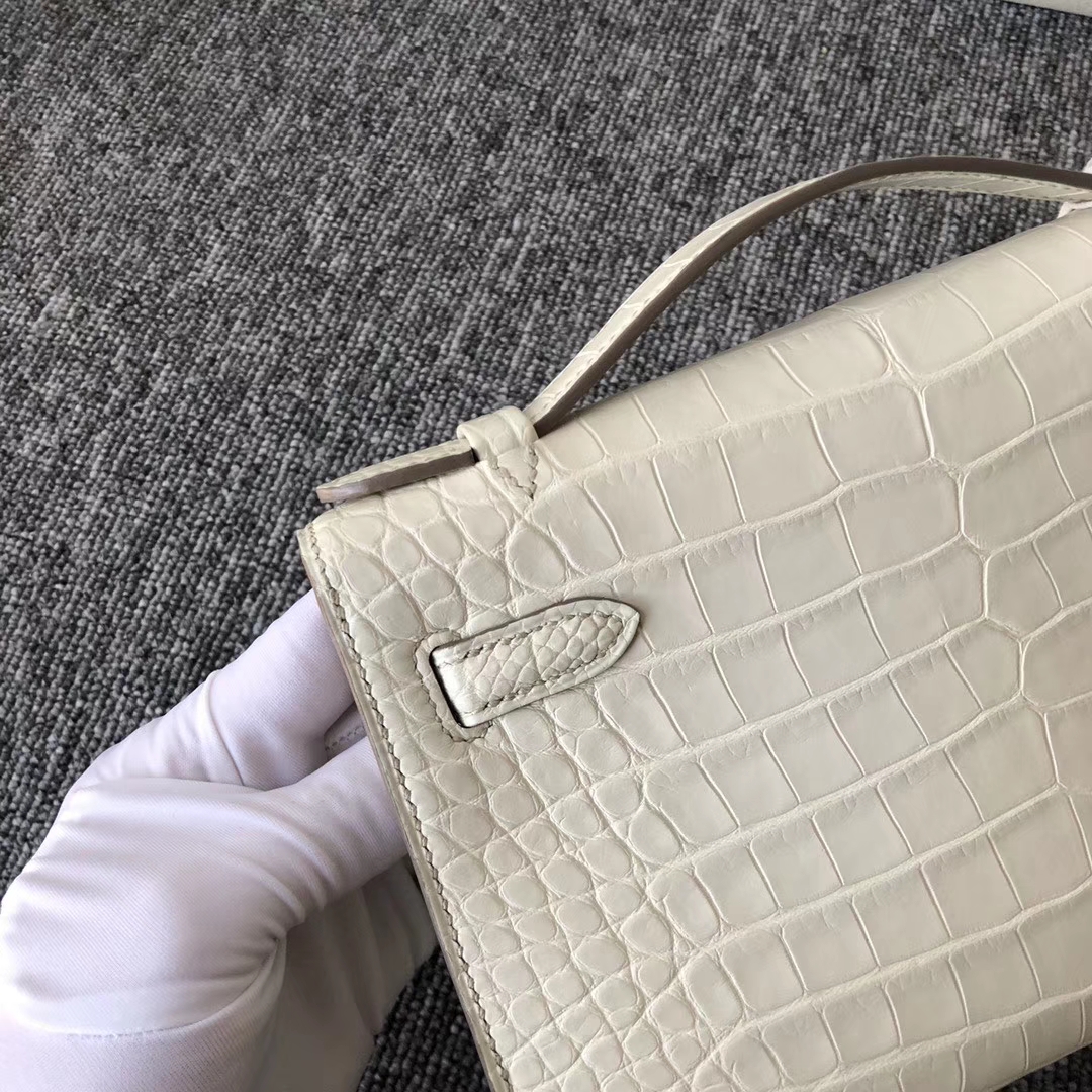 Hermès（爱马仕）Minikelly pochette Alligator  matt 雾面 鳄鱼 8L 奶油白 Beton 手拿包