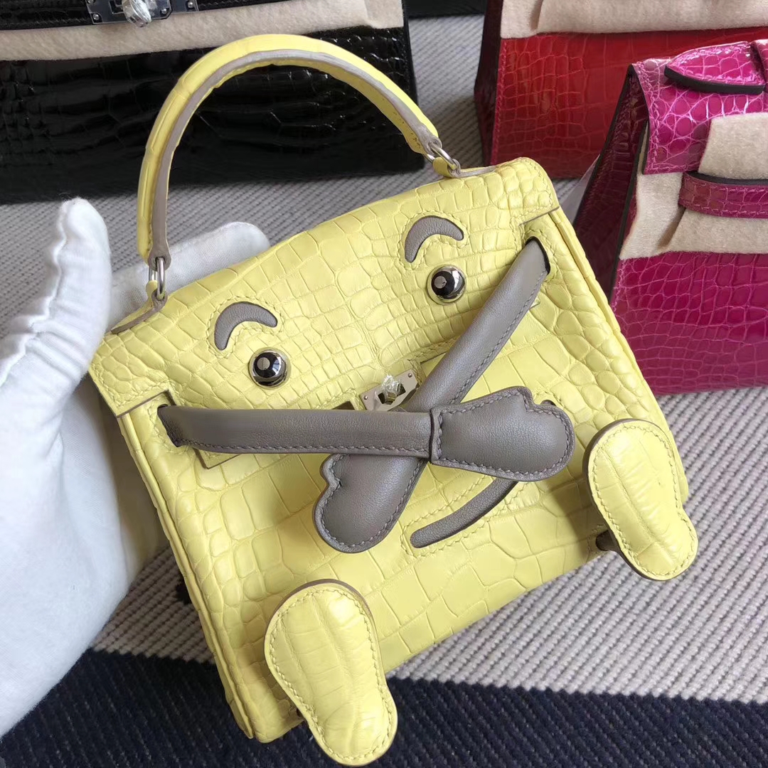 Hermès（爱马仕）Kelly doll Alligator matt 雾面 9R 柠檬黄 银扣 小可爱