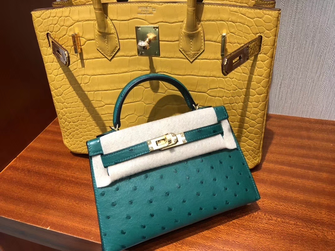Hermès（爱马仕）Minikelly  ll Ostrich kk鸵鸟 孔雀绿 金扣 顶级手缝 现货