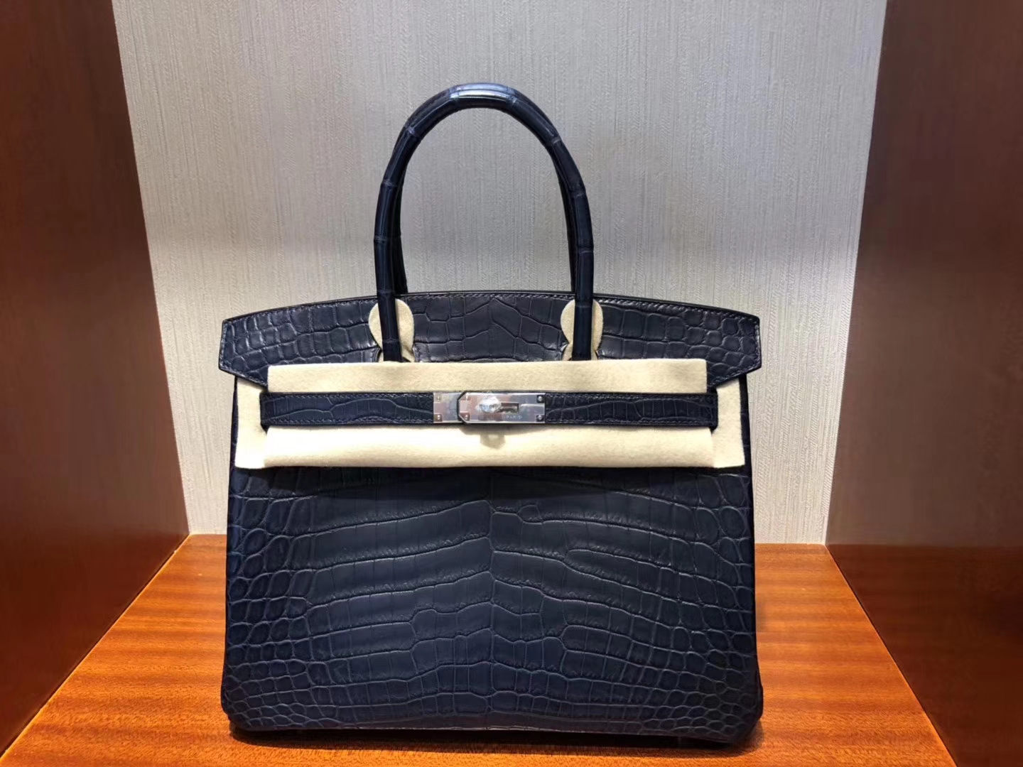 Hermès（爱马仕）Birkin 铂金包 Crocodile matt 雾面鳄鱼 73 深海蓝 银扣 30cm 顶级手缝