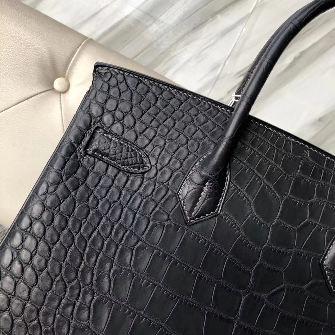 Hermès（爱马仕）Birkin 30cm 亮面鳄鱼 ck89 黑色 Noir 金扣 拱珠 顶级手缝 现货