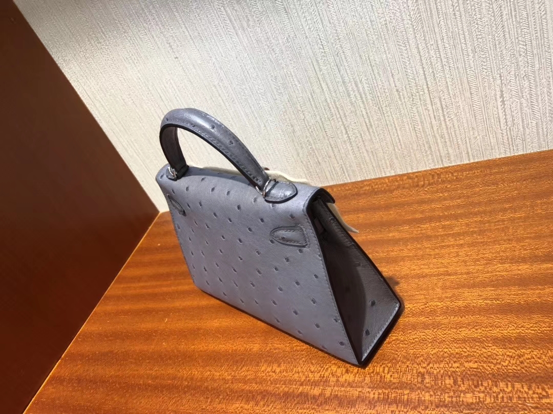 Hermès（爱马仕）Minikelly  ll Ostrich kk鸵鸟 玛瑙灰 银扣 顶级手缝 现货