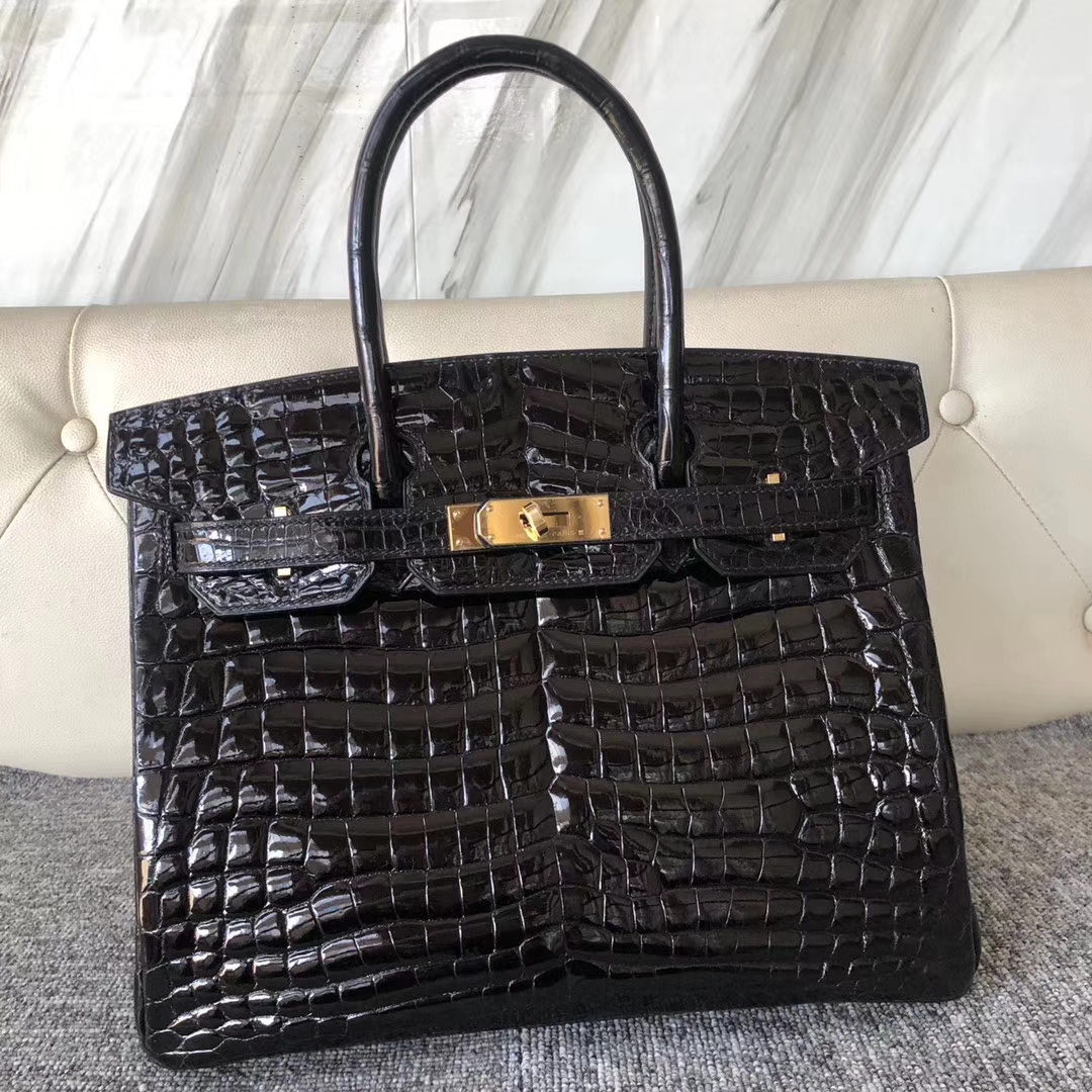 Hermès（爱马仕）Birkin 30cm Crocodile shiny 亮面鳄鱼 ck89 黑色 Noir 金扣 拱珠 顶级手缝 现货