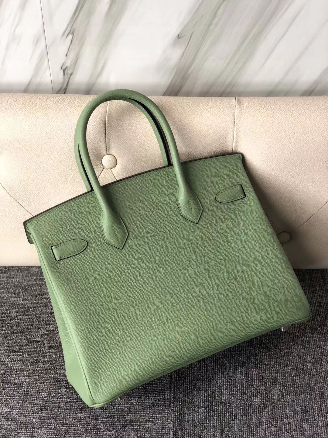 Hermès（爱马仕）Birkin 铂金包 Epsom 原厂掌纹皮 3I 蟋蟀绿 牛油果绿 银扣 30cm