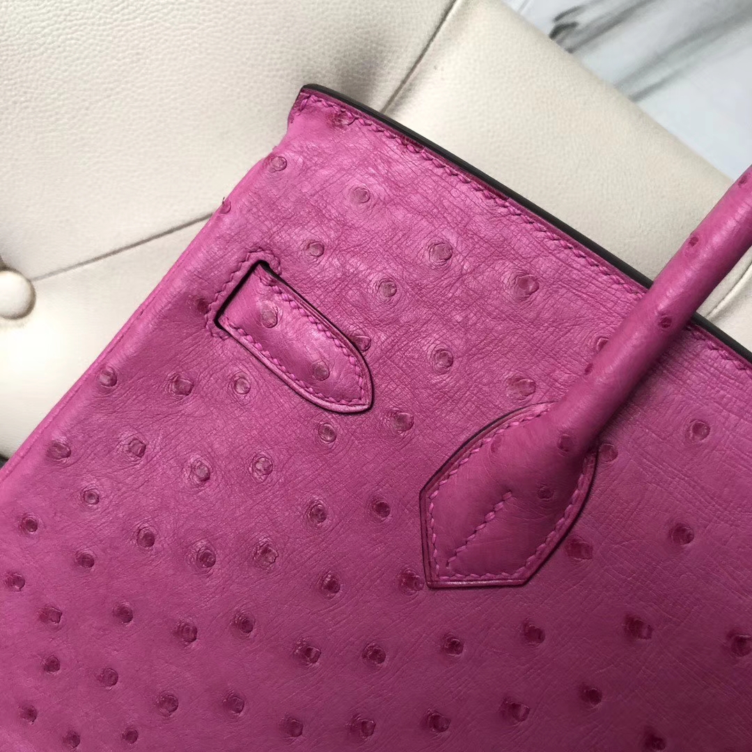 Hermès（爱马仕）Brikin 30cm Ostrich kk鸵鸟 E5 桃红 玫瑰金 rose gold