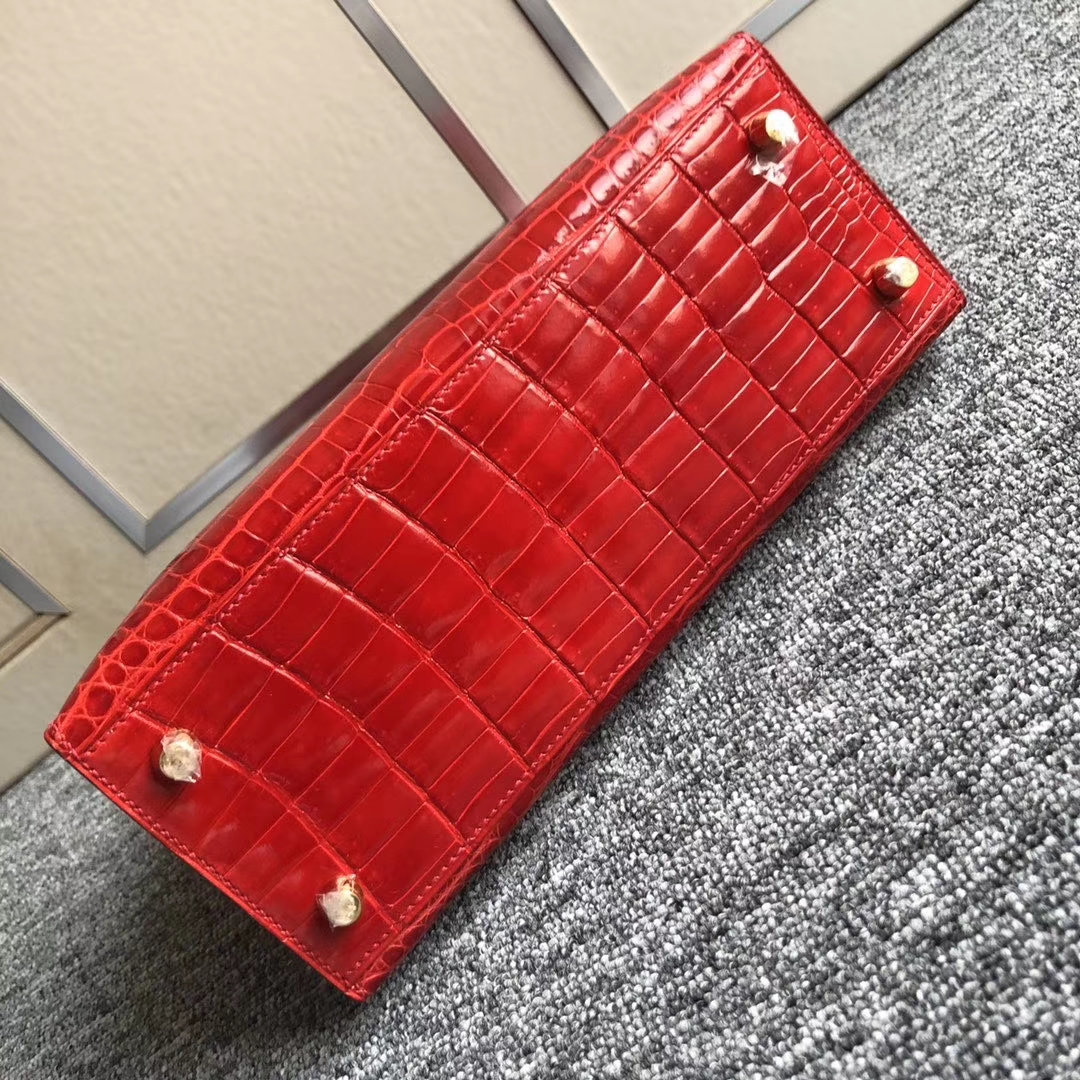 Hermès（爱马仕）Kelly 25cm Crocodile shiny 亮面鳄鱼 ck95 法拉利红 金扣 现货