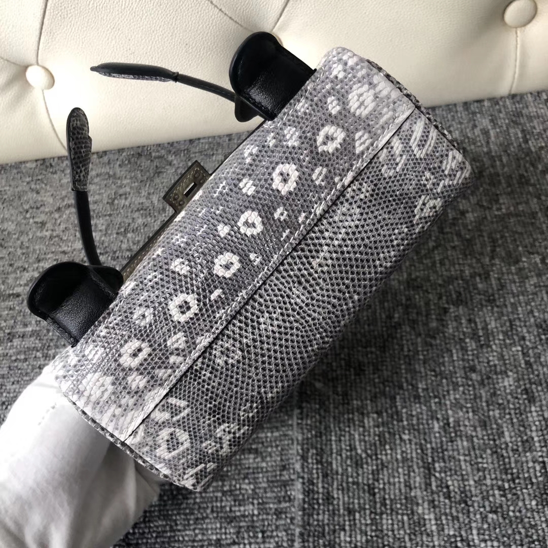 Hermès（爱马仕）Kelly doll  Lizard 小喜马拉雅色 拼 黑色 银扣 顶级手缝