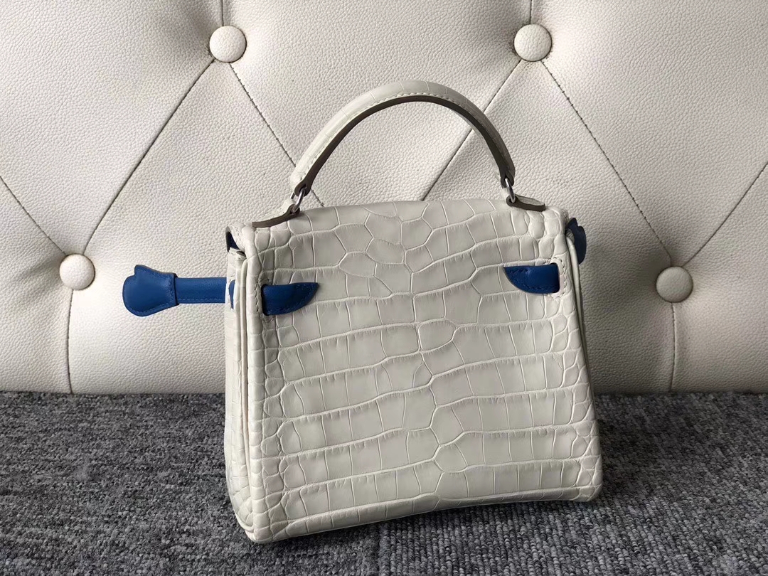Hermès（爱马仕）Kelly doll 8L 奶油白Beton希腊蓝 银扣 小可爱