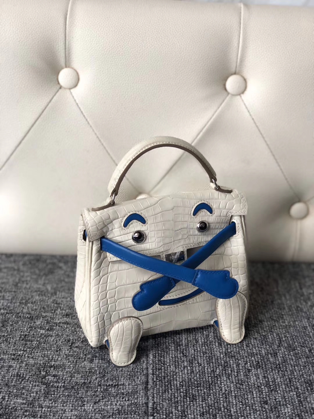 Hermès（爱马仕）Kelly doll 8L 奶油白Beton希腊蓝 银扣 小可爱