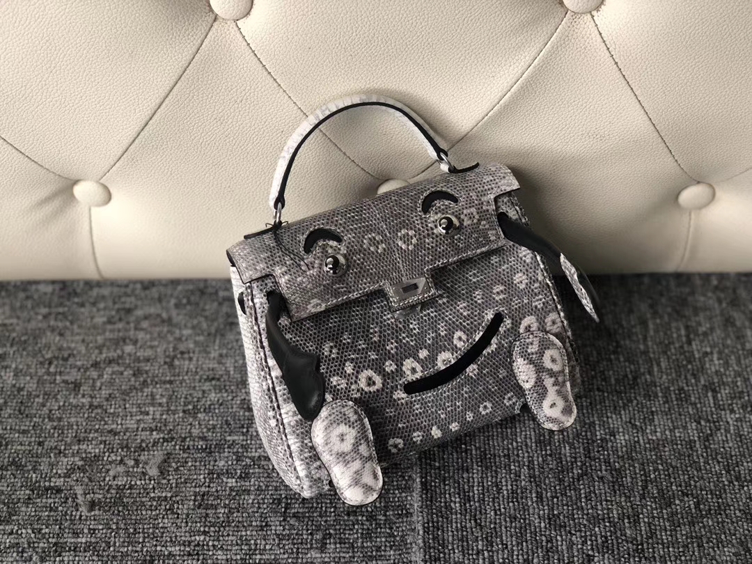 Hermès（爱马仕）Kelly doll  Lizard 小喜马拉雅色 拼 黑色 银扣 顶级手缝